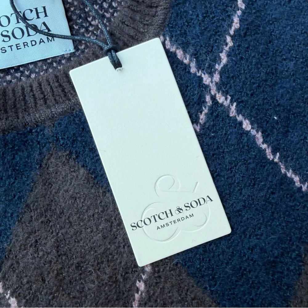 Scotch and Soda Sweater Argyle NEW Crewneck Scandi luxury academia prep - Picture 6 of 7